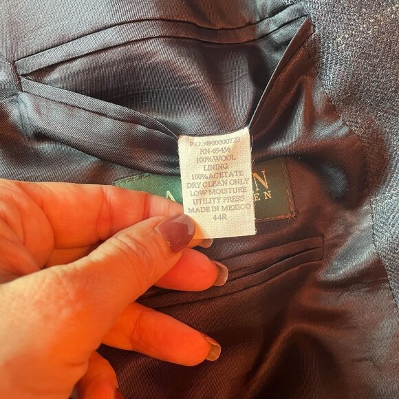 Mens Two-Button Wool Blazer With Checkered Pattern - 40R Lauren Ralph Lauren - Picture 9 of 14